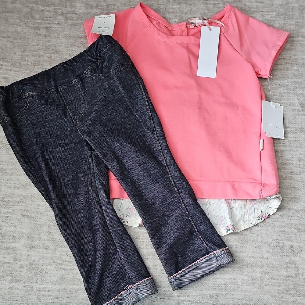 BCBGirls Pink Top and Denim Leggins Set